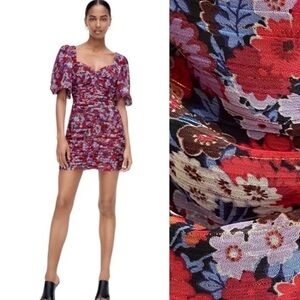 NWOT Zara Floral Print Dress with Draping and Puff Sleeves Size Medium